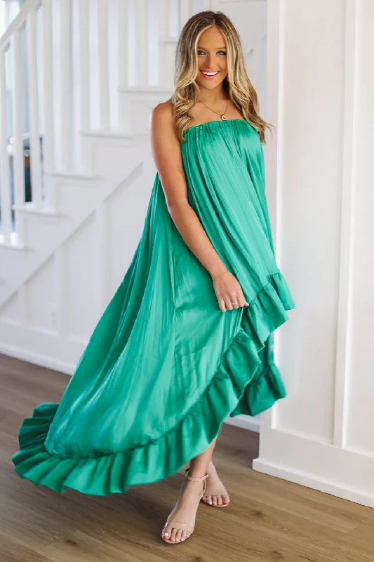 Say What You Will High Low Satin Dress - Green