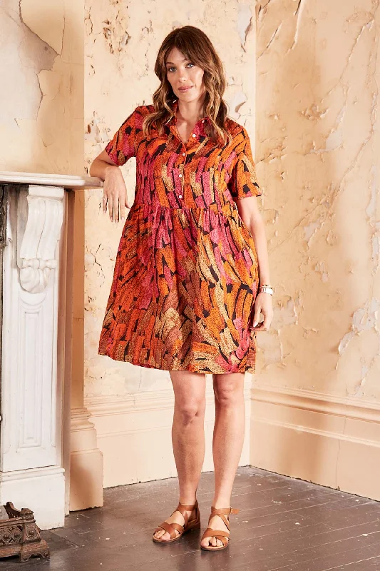 Vivant Villa Dress Orange in Seersucker