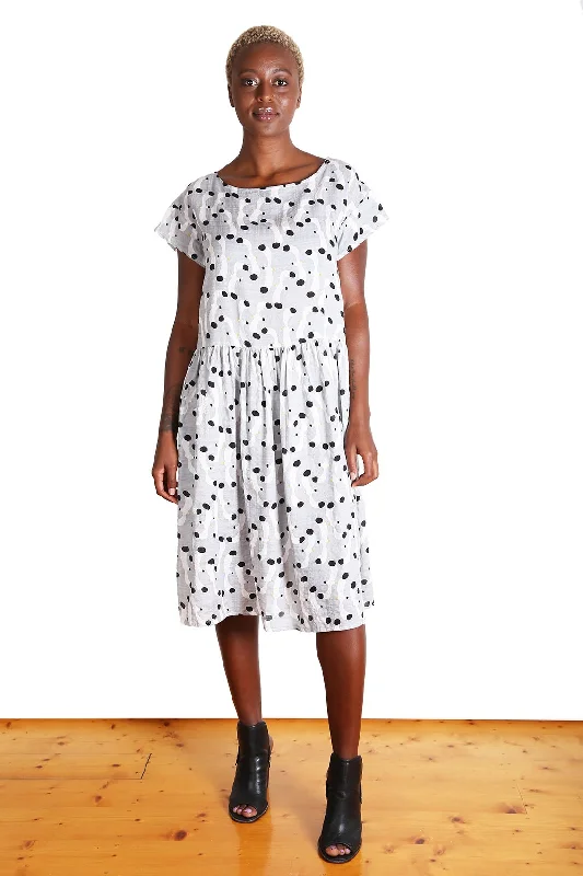 Swooping Seagulls Drop Waist Dress Grey in Seersucker