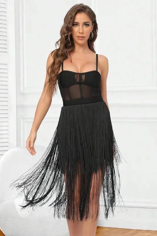 Fringe Bandage Dress Black Cocktail Dress