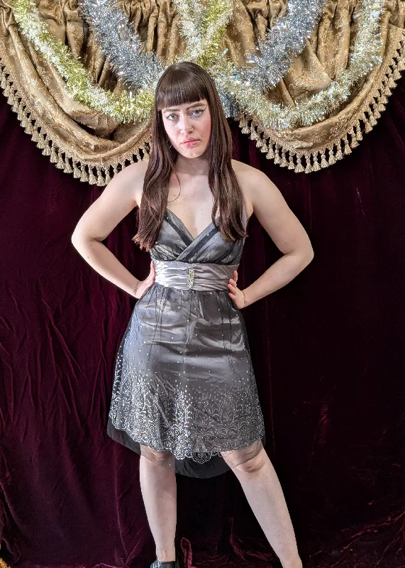 Vintage Y2K Gray and Silver Halter Dress