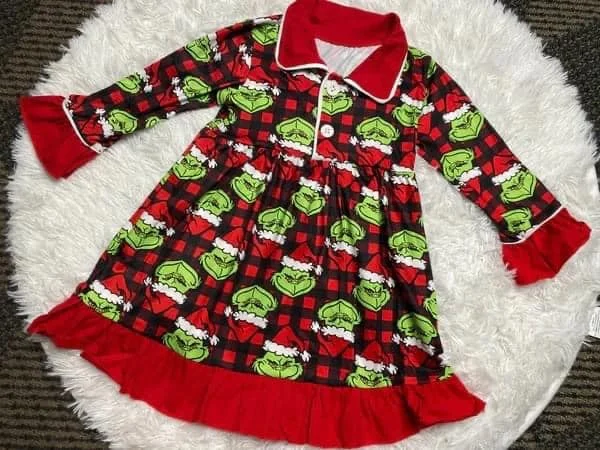 6 A1-28 Christmas Character Girls Plaid Nightgown Dress Tunics Handmade artisanal