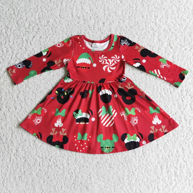 Promotion 6 A11-4 Baby Girl Christmas Cartoon Twirl Dress Tunics Solid Classic