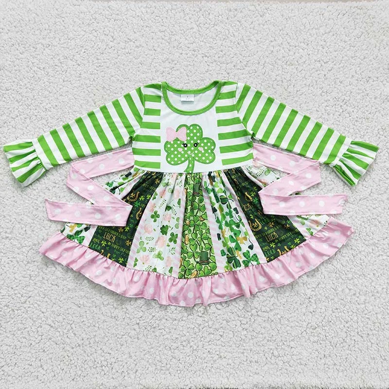 6 A23-11 Baby Girl St Patrick Long Sleeves Twirl Dress Tunics Trousers formal