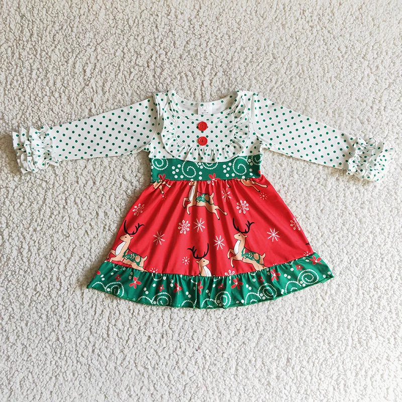 6 A26-14 Baby Girl Christmas Deer Twirl Dress Tunics Versatile stylish