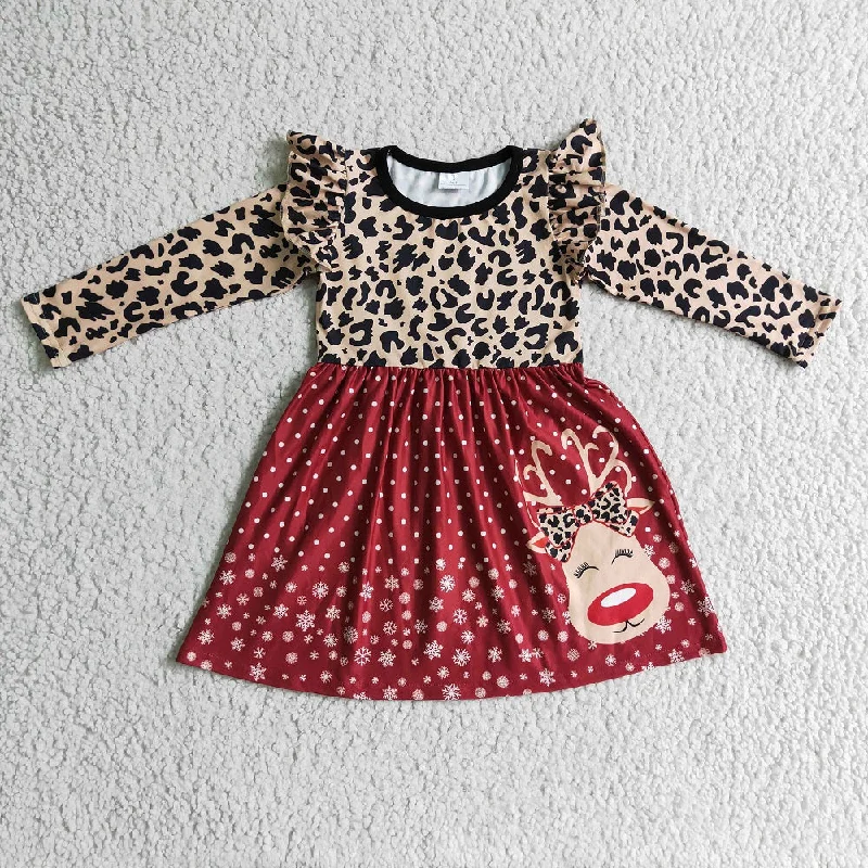 6 A29-12 Girls Leopard Deer Dress Tunics Office stylish