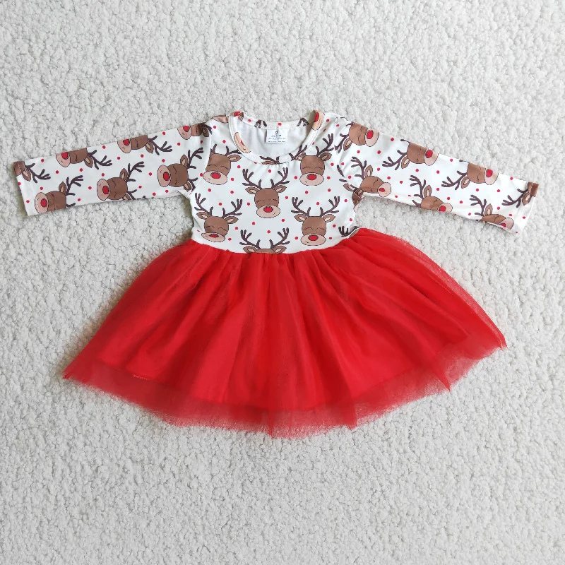 Promotion 6 A4-20 Christmas Reindeer Red Tulle Dress sweetheart Neckline Romantic