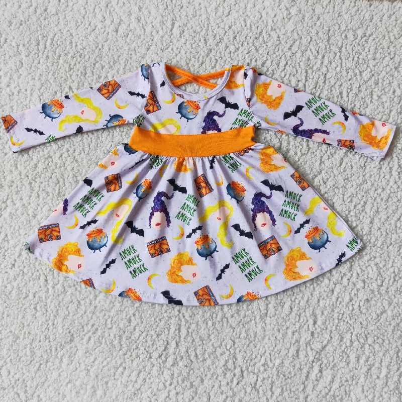 6A13-4 girls dress football print long sleeve dress Tunics Distressed trendy