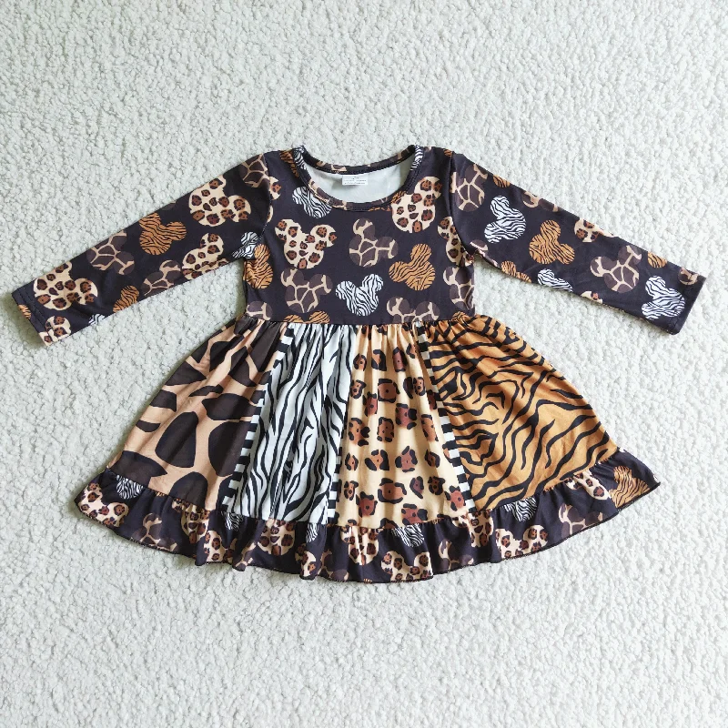 6B11-37 baby clothing long sleeve leopard print kids dresses for girls milk silk Tunics Stylish elegant