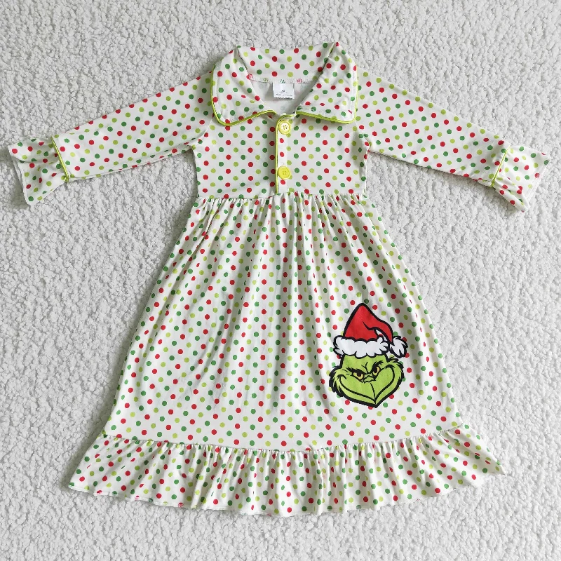 6B3-23  girls christmas dress cartoon print long sleeve dress Tunics Ceremony elegant