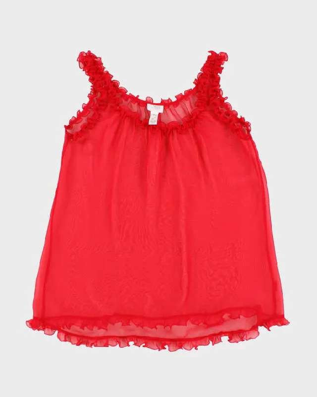90s La Senza Red Mesh Ruffle Slip Dress - S Tunics Formal black