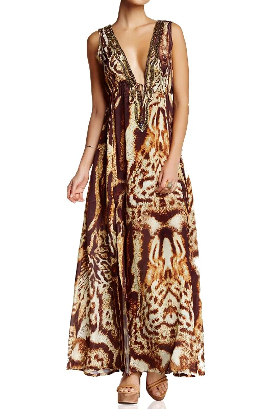 Animal Print Deep V Cut Dress Tunics Brand named