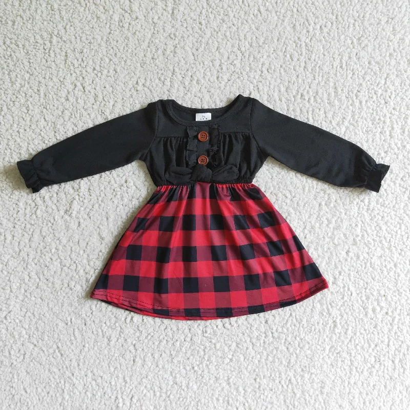 GLD0072 Baby Girls Black Red Plaid Long Sleeve Dress-promotion 2024.10.12 Tunics Fashionable trendy