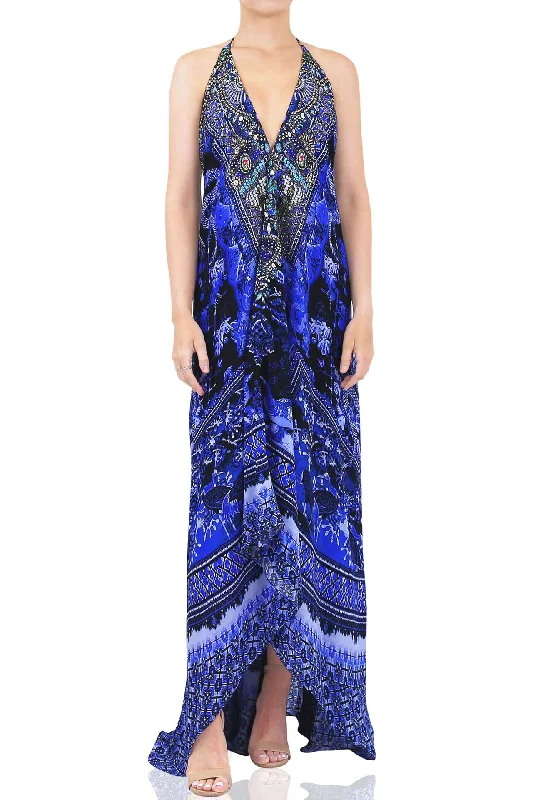Backless Royal Blue Long Dress Tunics Versatile all-occasion