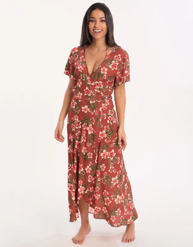 Nerika Gulia Wrap Dress - Mahogany Tunics Leisure comfortable