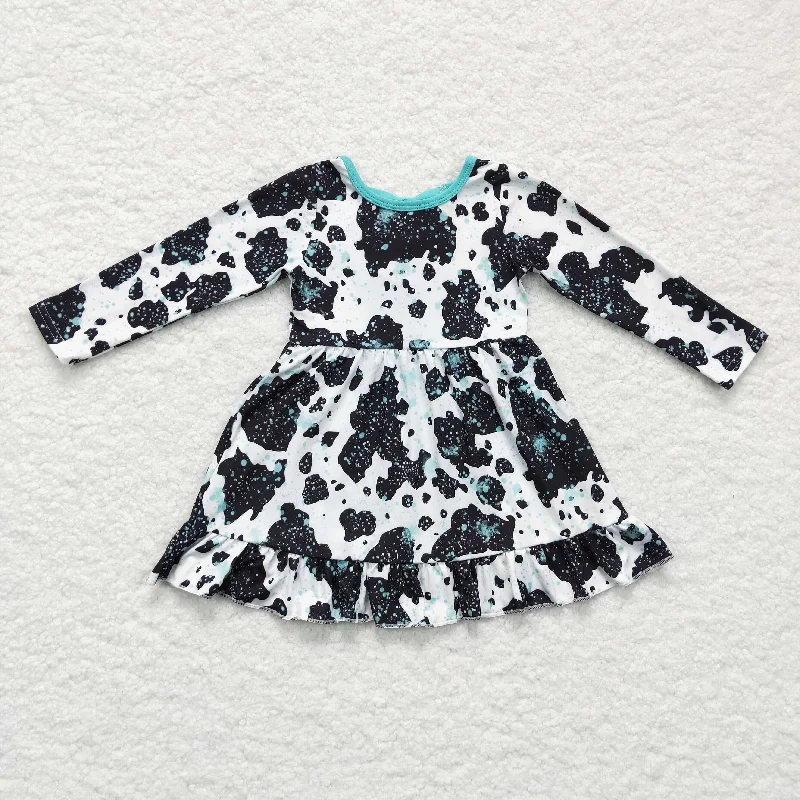 Boutique child dresses kids cow print dresses Tunics Fall fleece