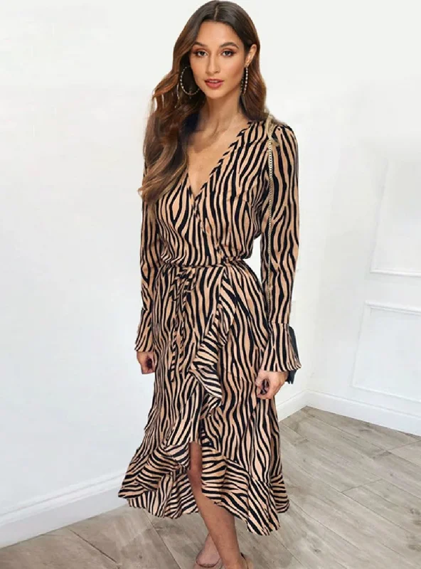 CASUAL LONG SLEEVE V NECK RUFFLES ELEGANT PARTY DRESS Tunics Winter warm