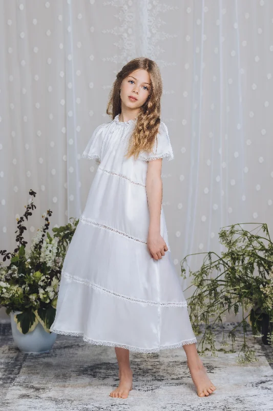 CATHERINE - GIRLS SILK NIGHTDRESS PEARL WHITE Tunics Fashionable trendy