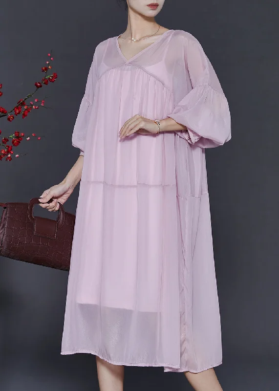 Chic Pink Oversized Draping Chiffon Dresses Two Piece Set Summer Tunics Winter warm