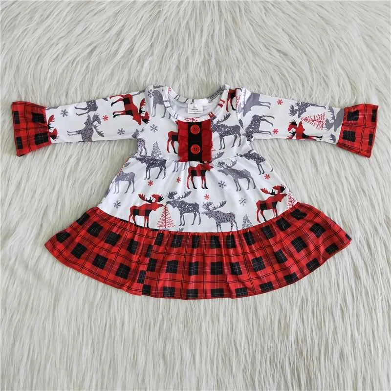 Christmas plaid deer lace long sleeve dress Tunics Designer luxury