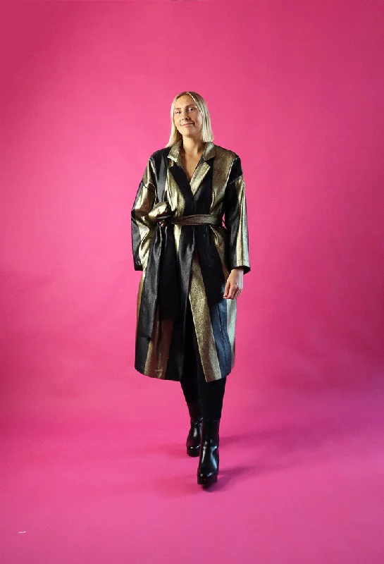 Coat Dress Gold Stripe Tunics Satin smooth