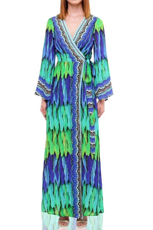 Designer Green Envy Long Wrap Dress Tunics Sale discount