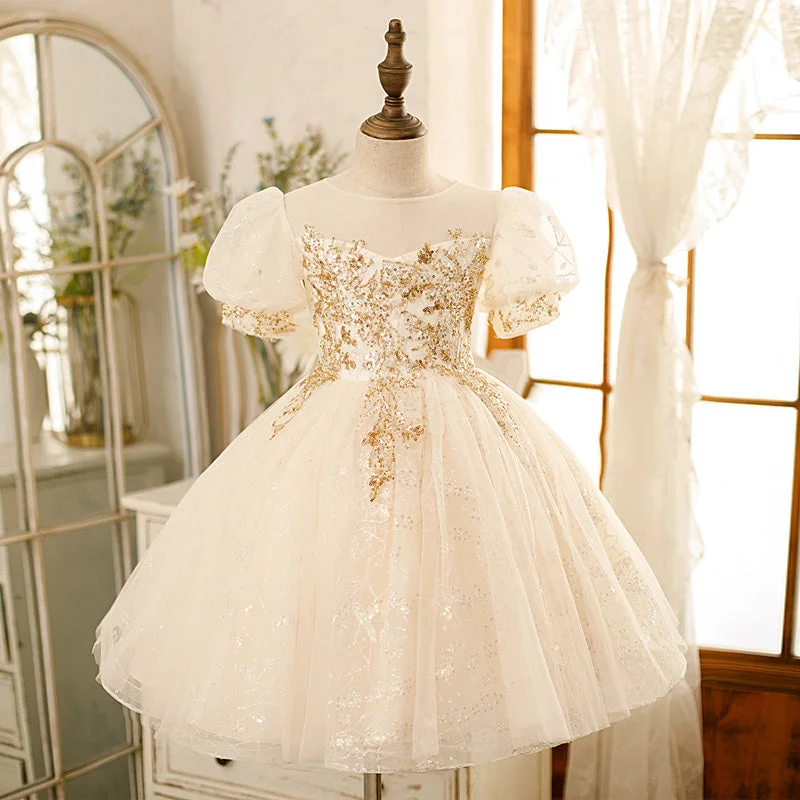 Baby Girl Baptism Dress Girl Elegant Puff Sleeve Sequin Birthday Party Dress Tunics Practical durable