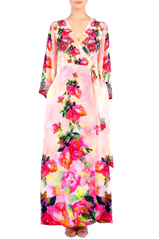 Floral Print V Neck Wrap Dress Tunics Practical easy-care