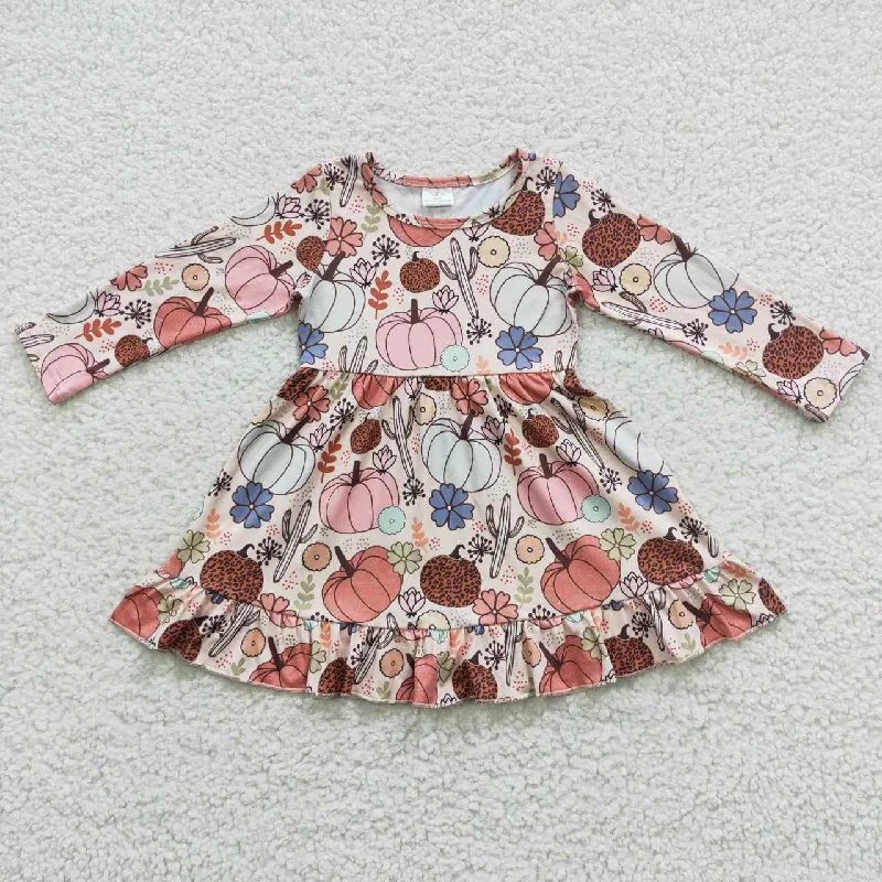 Floral pumpkin cactus fall girls long sleeve dress Tunics Fashionable trendy
