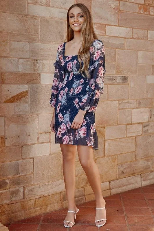 Gail Dress - Navy Floral (Final Sale) Turtleneck Neckline Stylish
