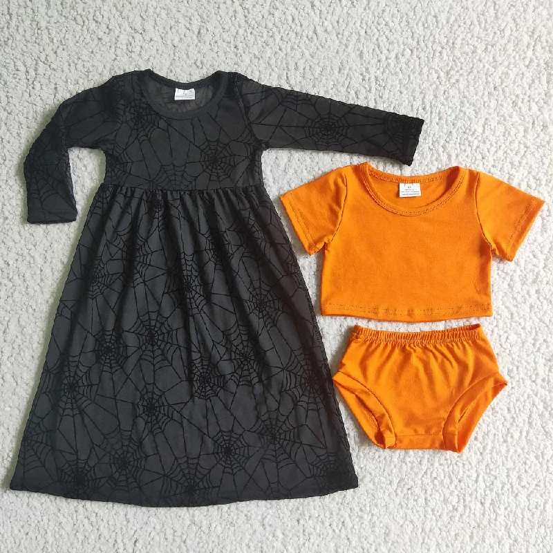 GBO0060 Halloween Girls Orange Bummies Lace Dress Outfit Cowl Neckline Elegant