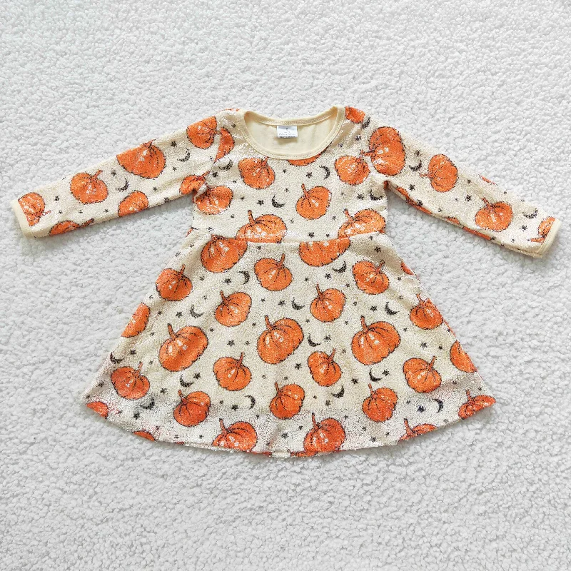 Girl fall long sleeve pumpkin sequined dress Tunics Party sparkling