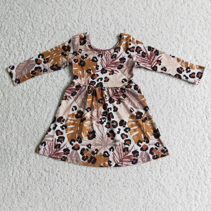 6 B7-3 Girl Leaf Leopard Long Sleeve Dress-promotion 2024.7.27 Tunics Chic fashionable