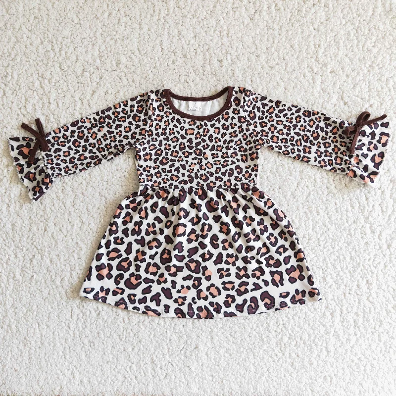 Girl Leopard Long Sleeve Dress Tunics Sophisticated sleek