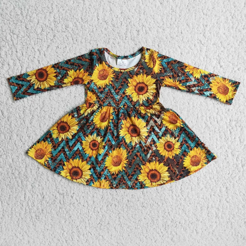 Girl Sunflowers Long Sleeve Twirl Dress Tunics Recommended stylist