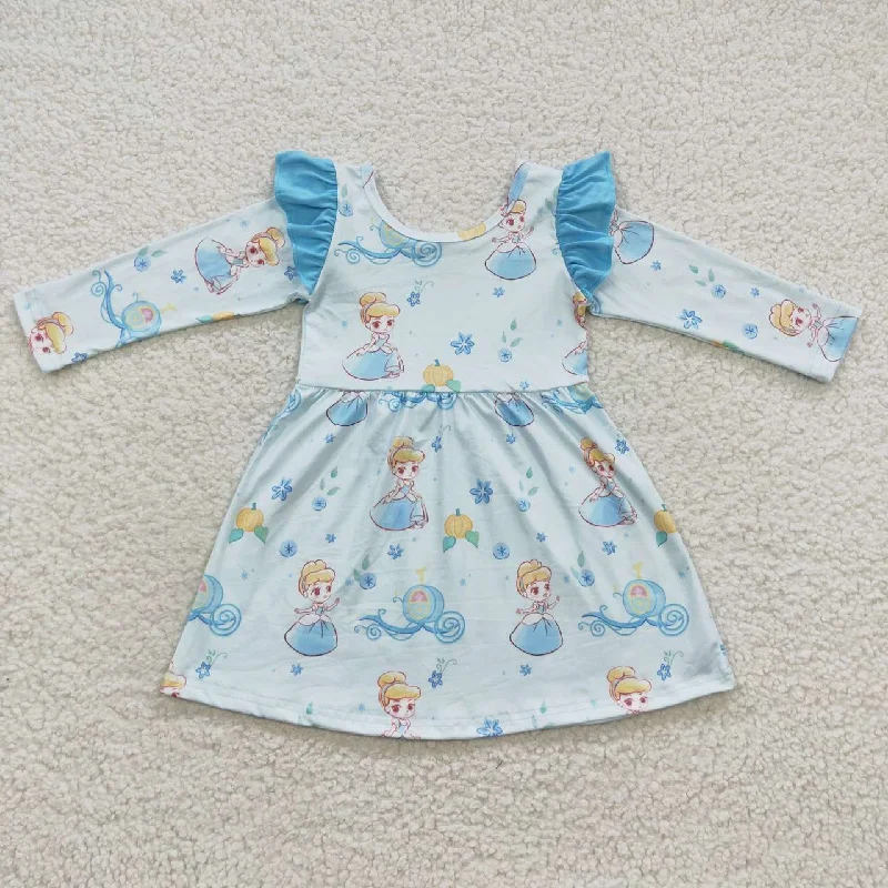 Girl toddler blue princess flutter long sleeve dress Tunics New arrival