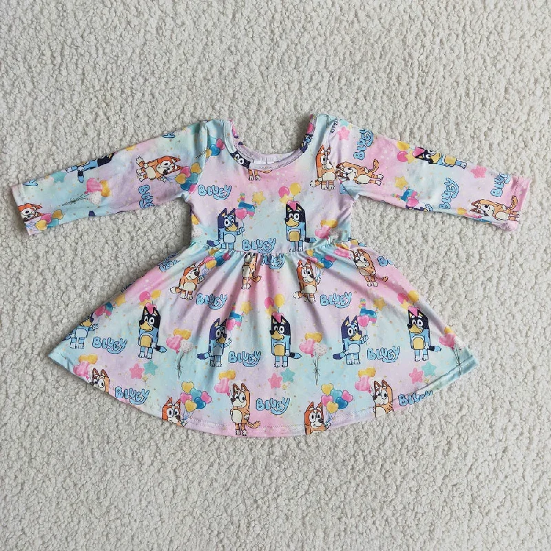 6 A7-17 Girls Cartoon Dog Long Sleeve Dress Tunics Bestseller popular