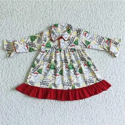 girls Christmas tree long sleeve dress cartoon print Maxi Flowy Bohemian