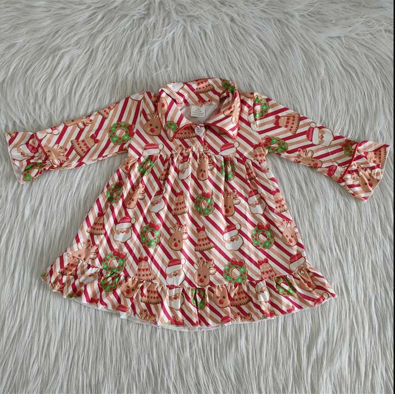 girls dress fall winter  baby clothing over knee christmas long sleeve santa claus print Tunics Top rated