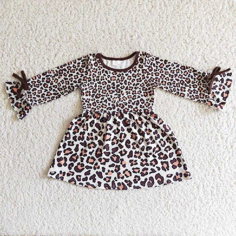 6 A6-13 Girls Leopard Bow Dress Tunics Lace romantic