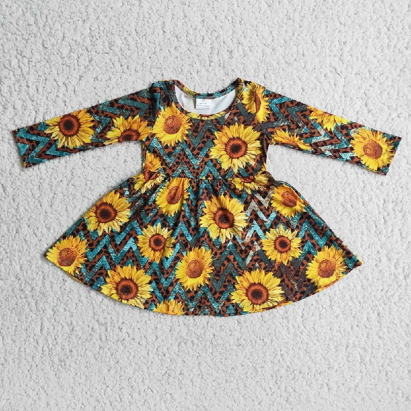 6 B3-22 Girls Leopard Sunflower Dress Tunics Prom sequined