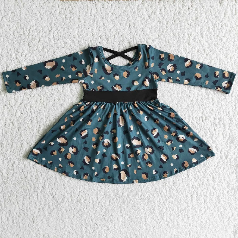 6 A1-3 Girls Turquoise Leopard Dress Tunics Versatile functional