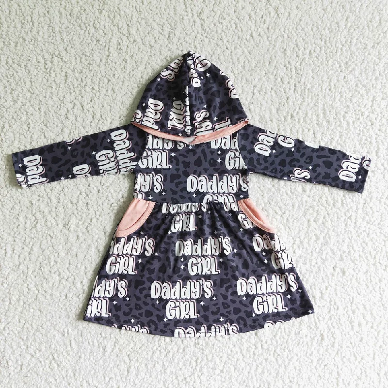 GLD0002 Daddy's Girl Grey Leopard Hooded Dress Tunics Bridal satin