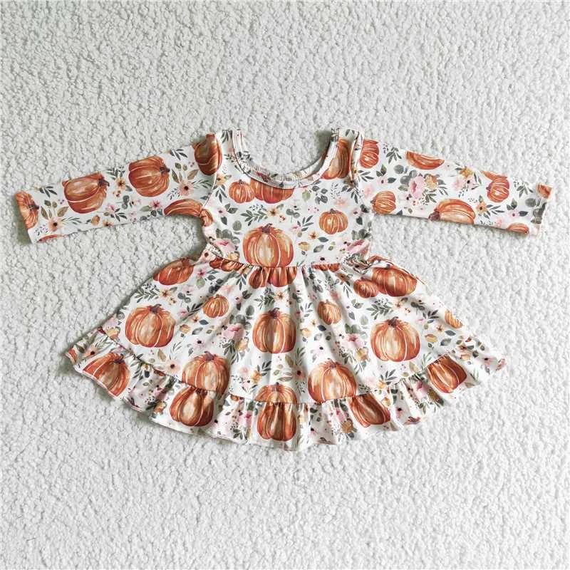 GLD0004 baby clothing long sleeve pumpkin print Halloween kids dresses for girls milk silk Tunics Luxurious high-end