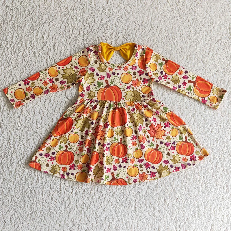 GLD0055 Baby Girl Pumpkin Fall Twirl Dress Tunics Luxurious premium