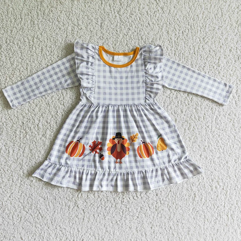 Baby Girl turkey Pumpkin Fall Twirl Dress Tunics Wedding white