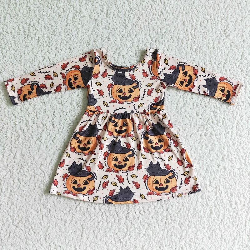 GLD0065 baby clothing long sleeve pumpkin print Halloween kids dresses for girls milk silk Tunics Fleece cozy