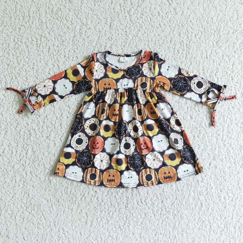 GLD0066  Wholesale girl dress fall winter flower print with buttons 2022 kids clothing over knee boutique children clothing rts Tunics stripes playful