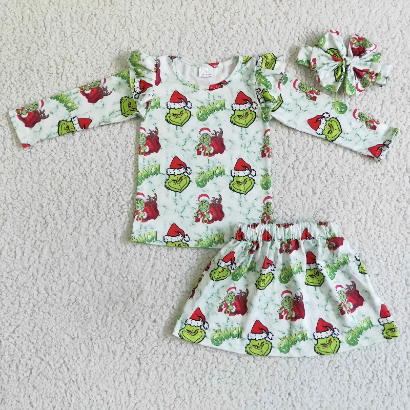 GLD0081 Christmas girl‘s long sleeve dress suit cartoon print empire Waist empire