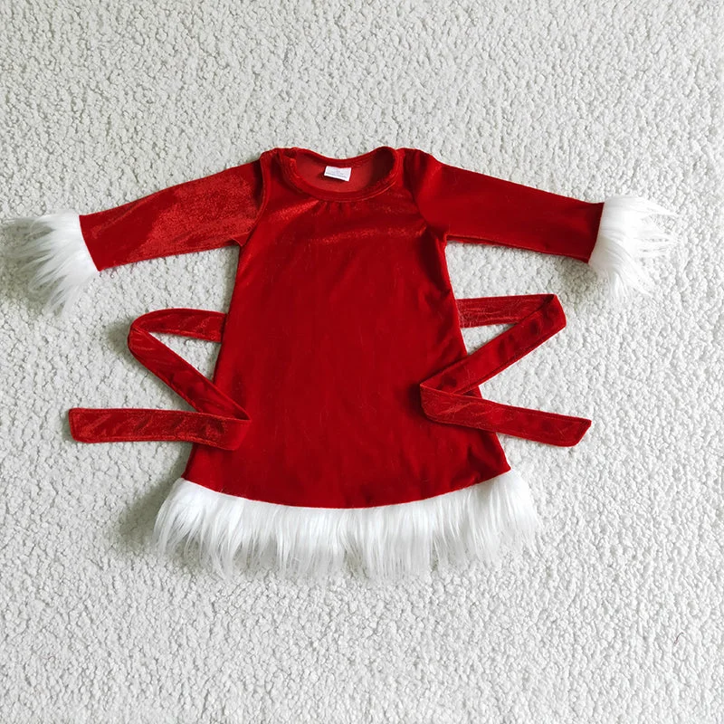 GLD0084 Baby Girl Christmas Red Velvet Dress Off-the-shoulder Chic Trendy